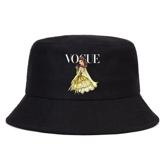 Damen Herren New Vogue Graphic Tee Süße Panama Bucket Cap Das Design Flaches Visier Fischerhut 90er Mädchen Sonnenhut