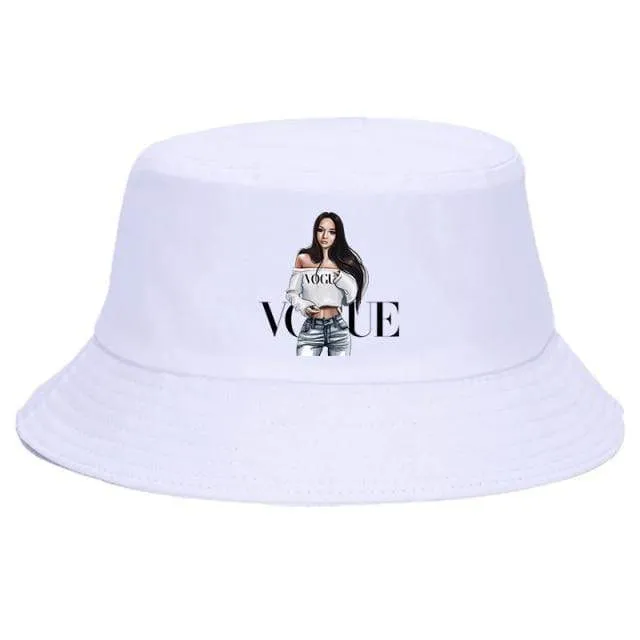 Damen Herren New Vogue Graphic Tee Süße Panama Bucket Cap Das Design Flaches Visier Fischerhut 90er Mädchen Sonnenhut