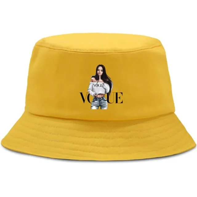 Damen Herren New Vogue Graphic Tee Süße Panama Bucket Cap Das Design Flaches Visier Fischerhut 90er Mädchen Sonnenhut