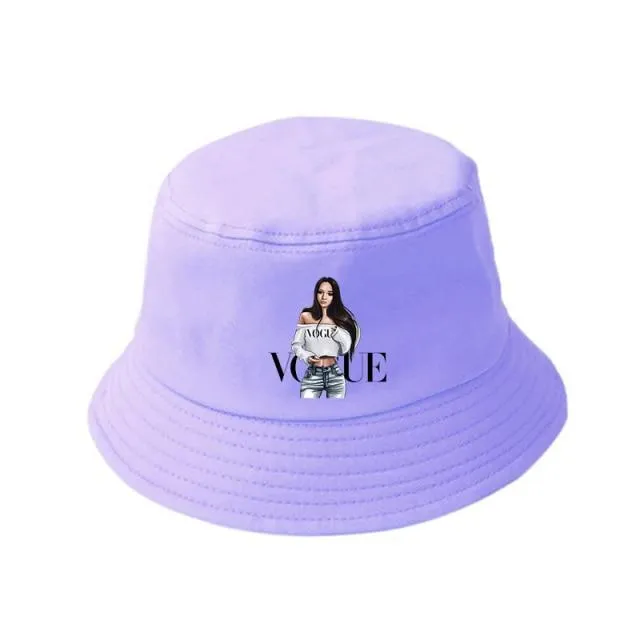 Damen Herren New Vogue Graphic Tee Süße Panama Bucket Cap Das Design Flaches Visier Fischerhut 90er Mädchen Sonnenhut