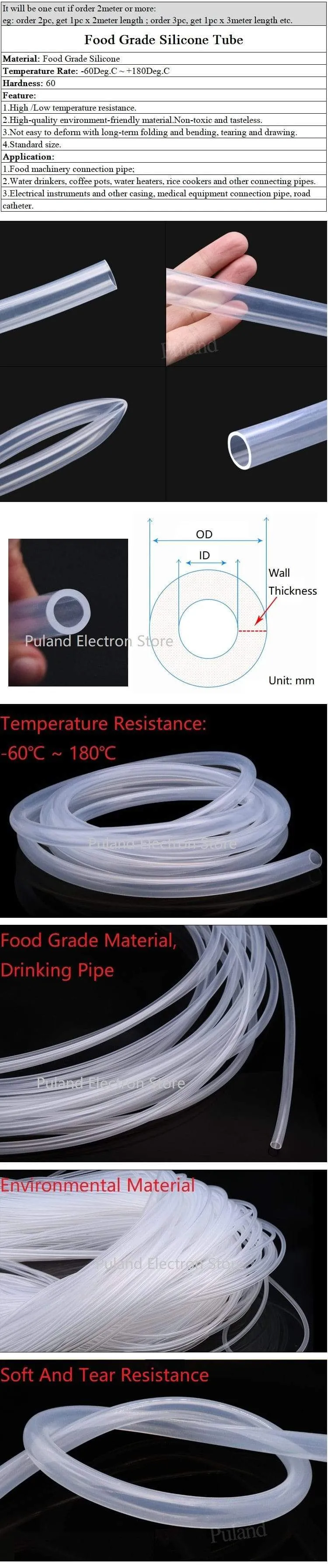 1 Meter lebensmittelechter, klarer, transparenter Silikonkautschukschlauch, Innendurchmesser 0.51 2 3 4 5 6 7 8 9 10 mm Außendurchmesser, flexibles, ungiftiges Silikonrohr