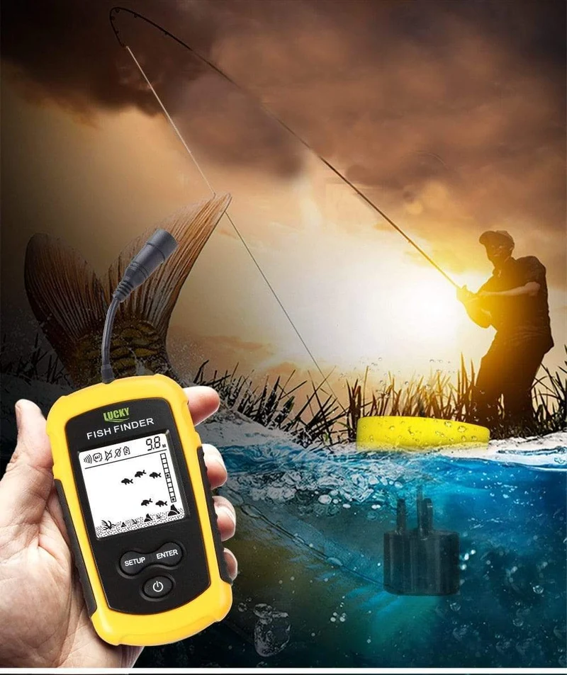 LUCKY FF1108-1 Tragbarer Fischfinder Eisfischen Sonar Sounder Alarmgeber Fischfinder 0.7-100m Angeln Echolot