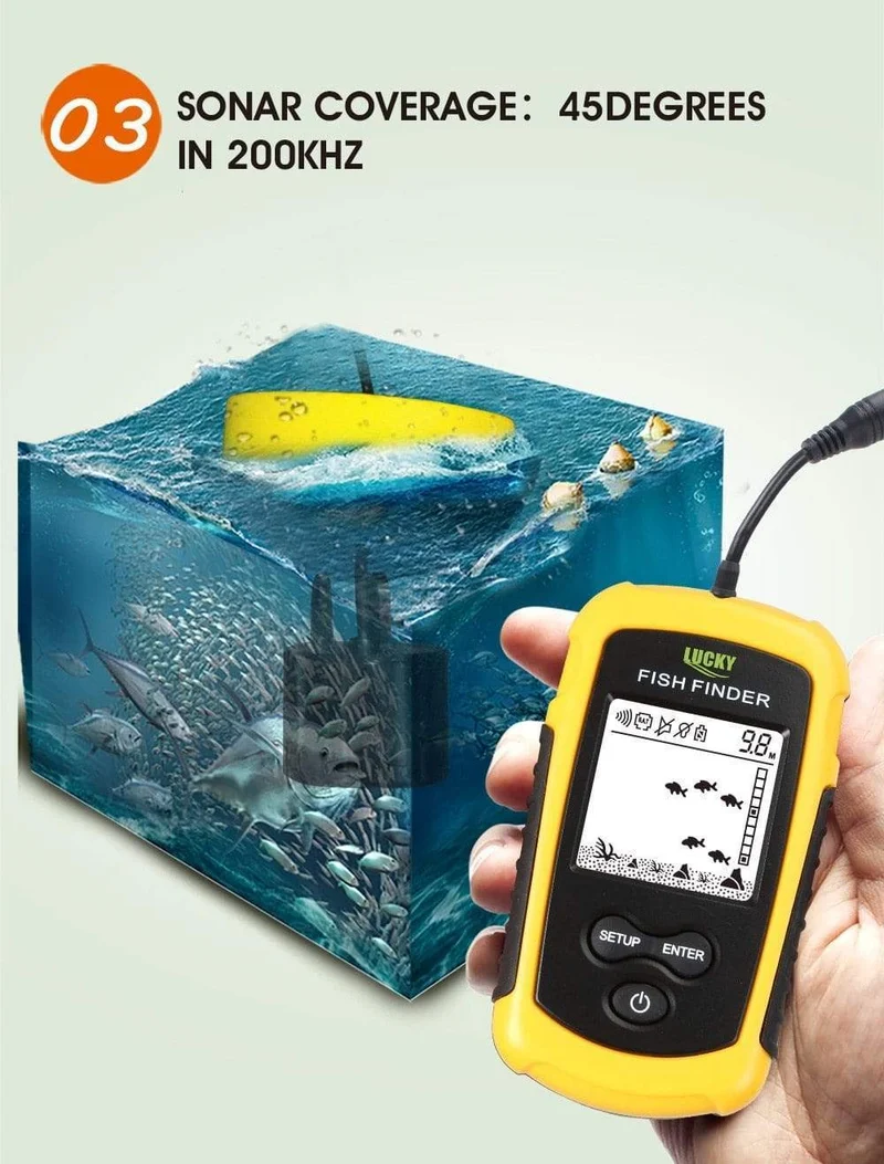 LUCKY FF1108-1 Tragbarer Fischfinder Eisfischen Sonar Sounder Alarmgeber Fischfinder 0.7-100m Angeln Echolot