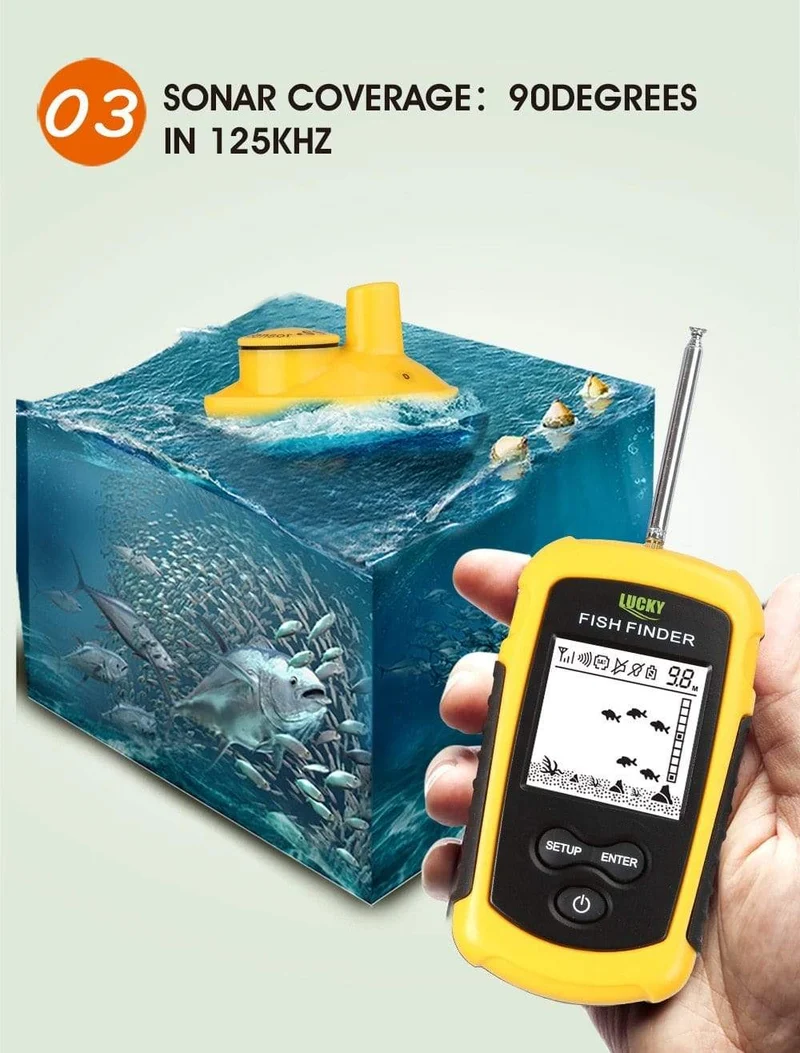 LUCKY FF1108-1 Tragbarer Fischfinder Eisfischen Sonar Sounder Alarmgeber Fischfinder 0.7-100m Angeln Echolot