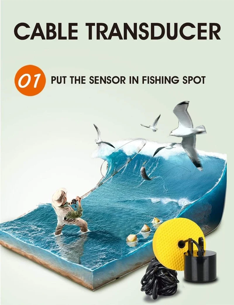 LUCKY FF1108-1 Tragbarer Fischfinder Eisfischen Sonar Sounder Alarmgeber Fischfinder 0.7-100m Angeln Echolot