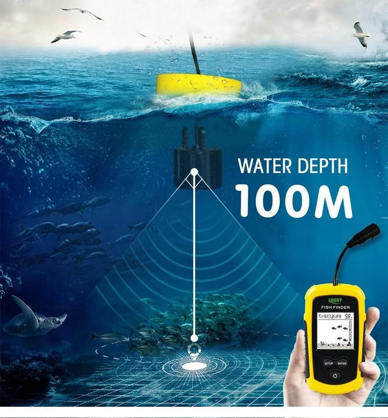 LUCKY FF1108-1 Tragbarer Fischfinder Eisfischen Sonar Sounder Alarmgeber Fischfinder 0.7-100m Angeln Echolot
