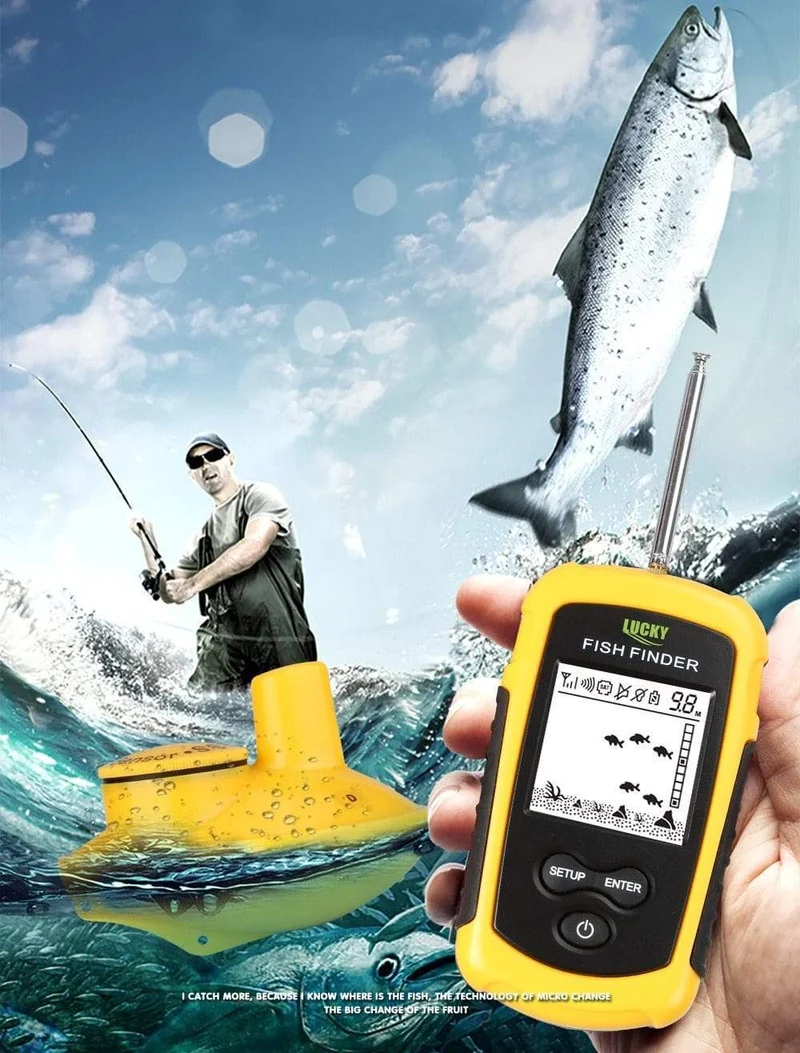 LUCKY FF1108-1 Tragbarer Fischfinder Eisfischen Sonar Sounder Alarmgeber Fischfinder 0.7-100m Angeln Echolot