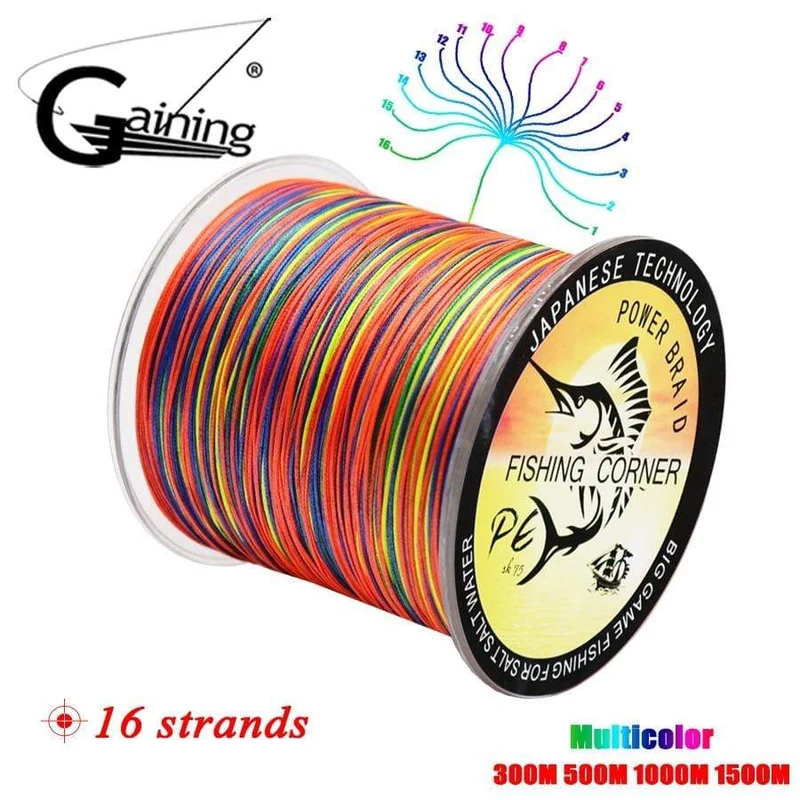 16 Stränge PE-Geflecht, 300 m/500 m/1000 m/1500 m, geflochtene Angelschnur, mehrfarbig, Super Power Japan, Multifilament, Salzwasser/Süßwasser