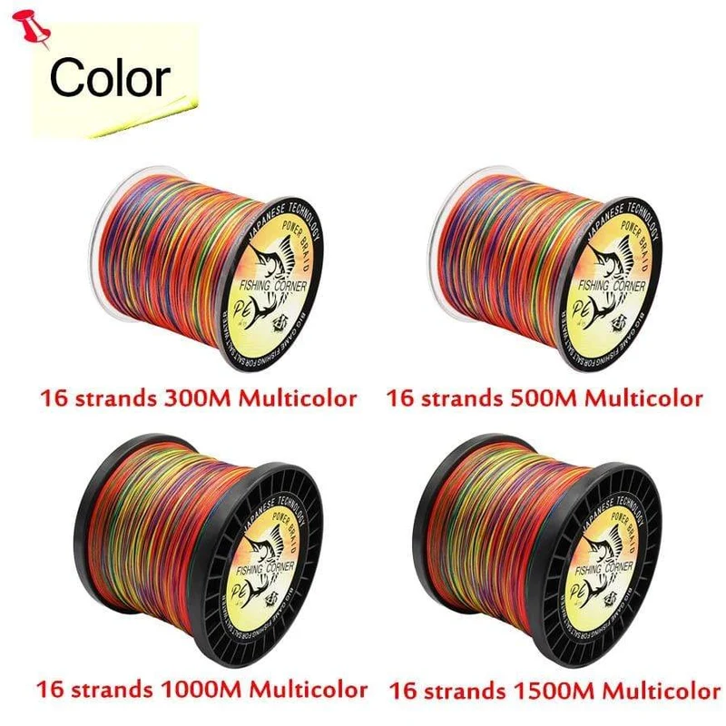16 Stränge PE-Geflecht, 300 m/500 m/1000 m/1500 m, geflochtene Angelschnur, mehrfarbig, Super Power Japan, Multifilament, Salzwasser/Süßwasser
