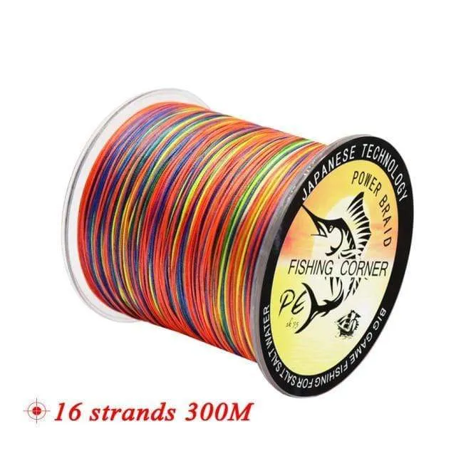 16 Stränge PE-Geflecht, 300 m/500 m/1000 m/1500 m, geflochtene Angelschnur, mehrfarbig, Super Power Japan, Multifilament, Salzwasser/Süßwasser