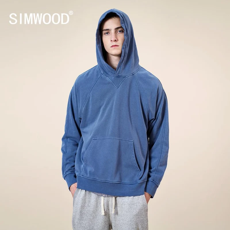 Winter Neue Garment Dyed Lose Hoodies Männer Retro Sweatshirts Vintage Raglan ärmeln Jogger Trainingsanzüge