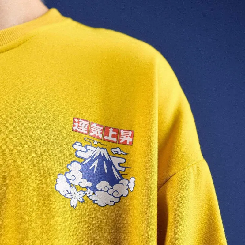 Japanische Glücksfleece-Sweatshirts für Herren, warme Hoodies, Wolkendruck, übergroße Winterpullover, Harajuku-Sweatshirts für Herren