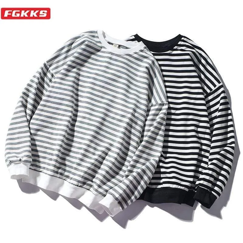 Trendmarke Herren Streifen Sweatshirt Tops Herrenmode Wild Bequeme Hoodies O-Ausschnitt Casual Sweatshirts