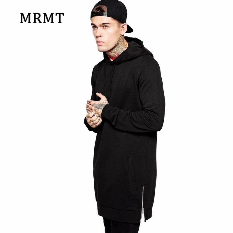 Streetwear Herren Lange Schwarze Hoodies Sweatshirts Feece extra lang Hoody Seitlicher Reißverschluss Longline Hip Hop verlängert für Männer Hoodie