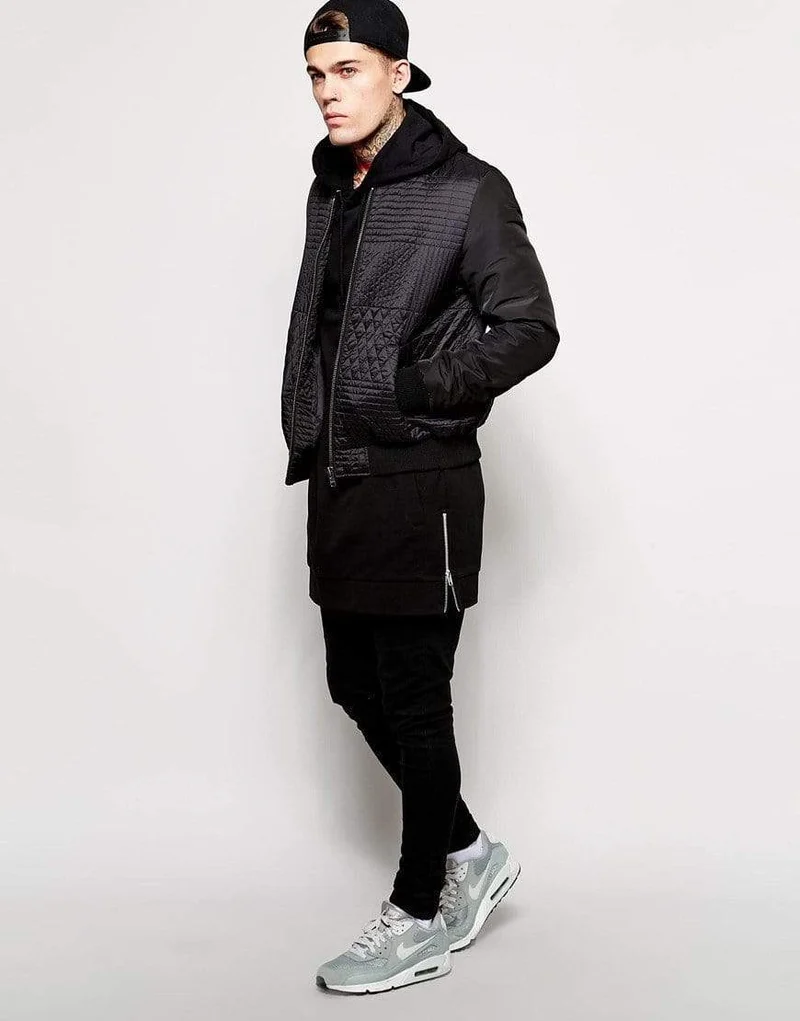 Streetwear Herren Lange Schwarze Hoodies Sweatshirts Feece extra lang Hoody Seitlicher Reißverschluss Longline Hip Hop verlängert für Männer Hoodie