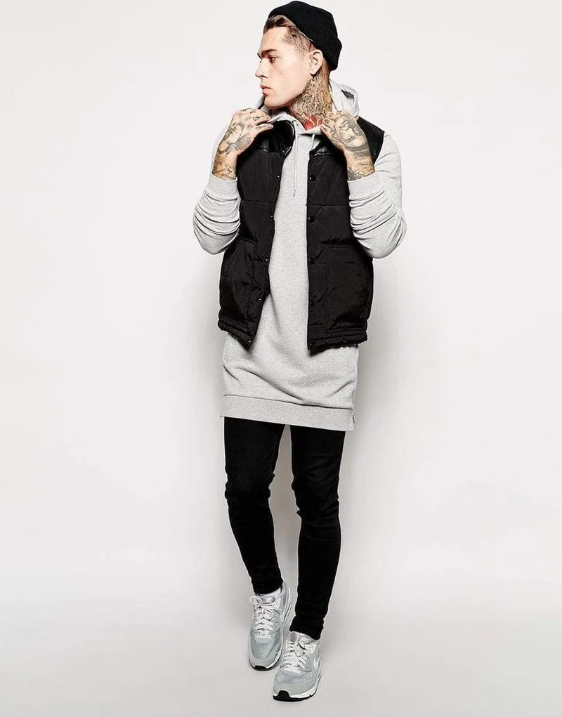 Streetwear Herren Lange Schwarze Hoodies Sweatshirts Feece extra lang Hoody Seitlicher Reißverschluss Longline Hip Hop verlängert für Männer Hoodie