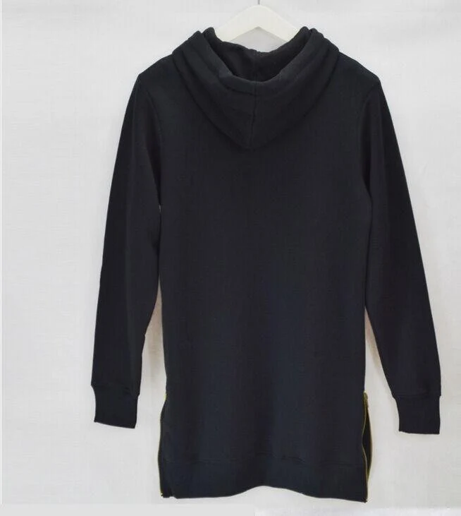 Streetwear Herren Lange Schwarze Hoodies Sweatshirts Feece extra lang Hoody Seitlicher Reißverschluss Longline Hip Hop verlängert für Männer Hoodie