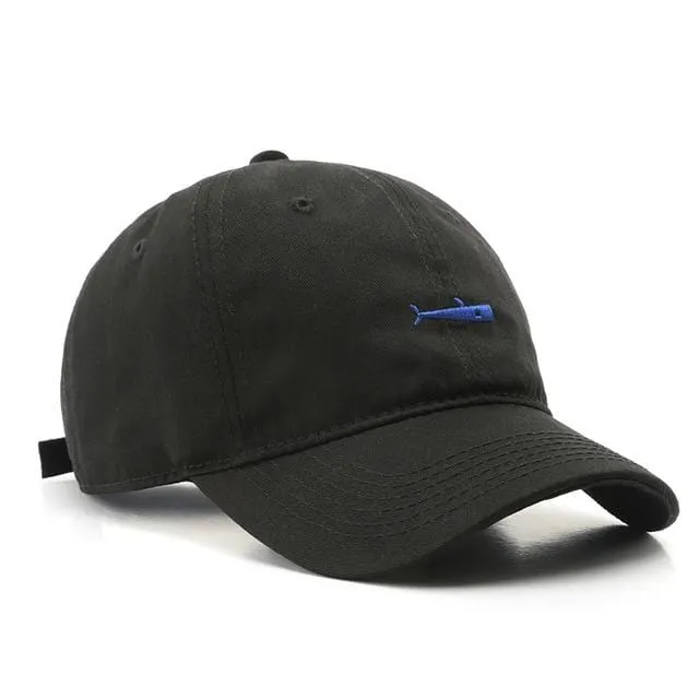 Modische Baseballkappe für Damen und Herren, Retro-Dad-Mützen, Sommer-Visierkappe für draußen, Unisex-Snapback-Mütze, Fisch-Stickerei-Mütze