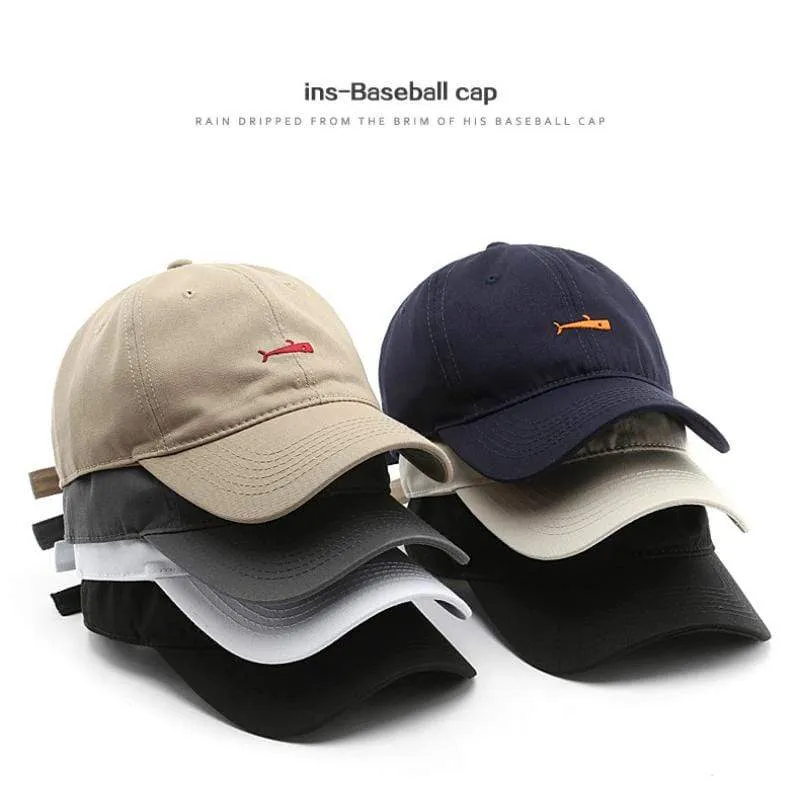 Modische Baseballkappe für Damen und Herren, Retro-Dad-Mützen, Sommer-Visierkappe für draußen, Unisex-Snapback-Mütze, Fisch-Stickerei-Mütze