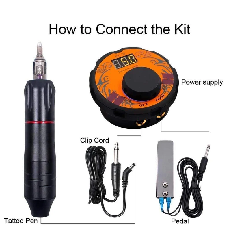 Professionelles Tattoo-Maschinen-Kit Tattoo-Netzteil Drehstift mit Patronen Nadeln für Permanent Make-up Augenbrauen Microblading