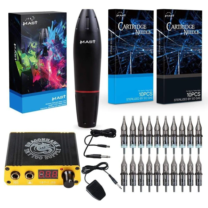 Dragonhawk TOP Tattoo Kit Motor Pen Maschinengewehr Netzteil Nadeln D3029