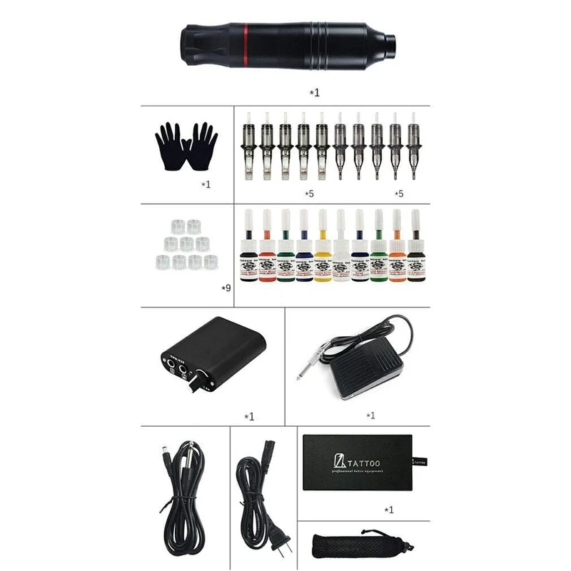 Leichtes und tragbares Tattoo-Stift-Set, rotierendes Make-up-Tattoo-Stift, Maschinenpistolen für Tätowierungen