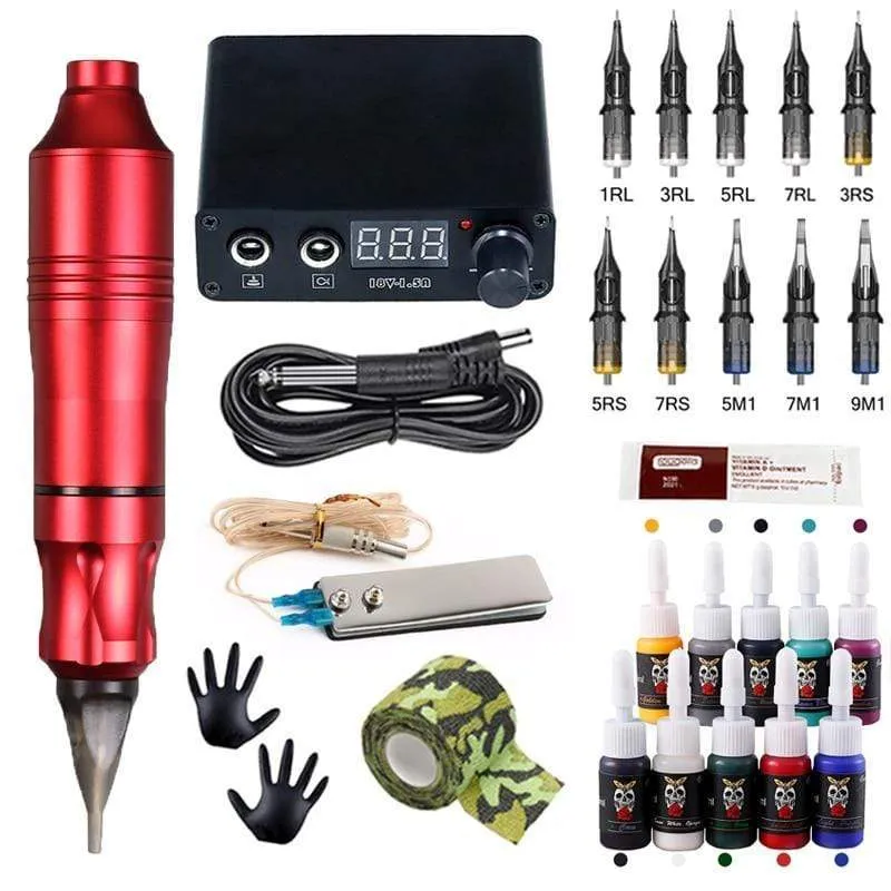 Professionelles Tattoo-Maschinen-Set, Tattoo-Netzteil, Rotationsstift mit Patronen, Nadel-Tattoo-Stift für Tattoo-Anfänger und Künstler