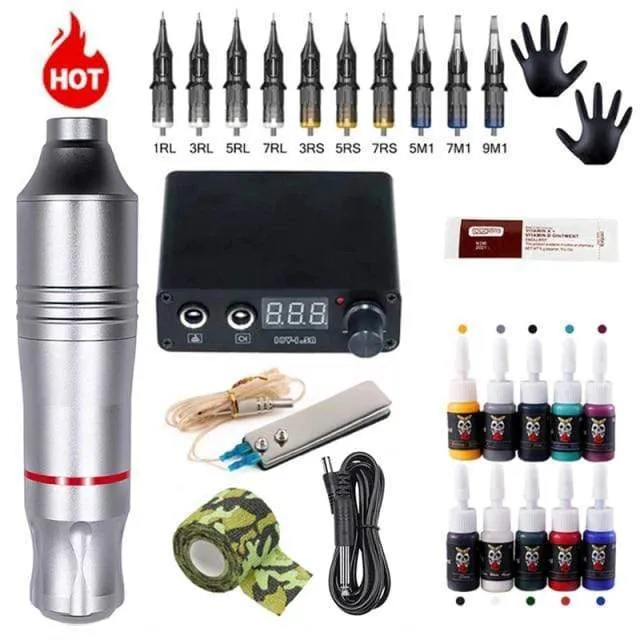 Professionelles Tattoo-Maschinen-Set, Tattoo-Netzteil, Rotationsstift mit Patronen, Nadel-Tattoo-Stift für Tattoo-Anfänger und Künstler
