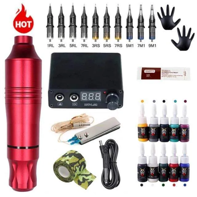 Professionelles Tattoo-Maschinen-Set, Tattoo-Netzteil, Rotationsstift mit Patronen, Nadel-Tattoo-Stift für Tattoo-Anfänger und Künstler