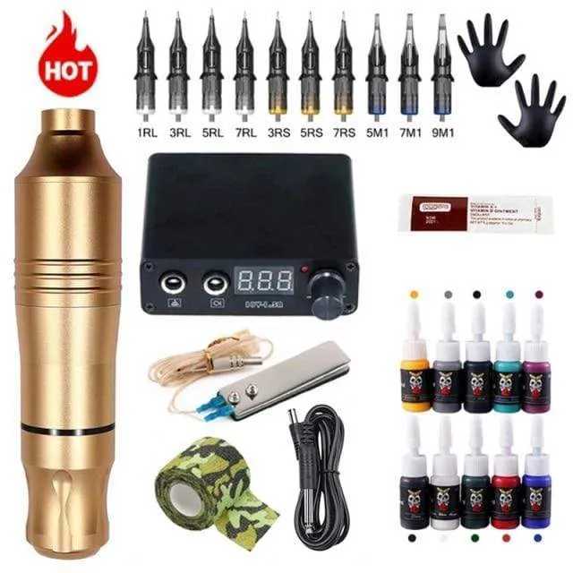 Professionelles Tattoo-Maschinen-Set, Tattoo-Netzteil, Rotationsstift mit Patronen, Nadel-Tattoo-Stift für Tattoo-Anfänger und Künstler