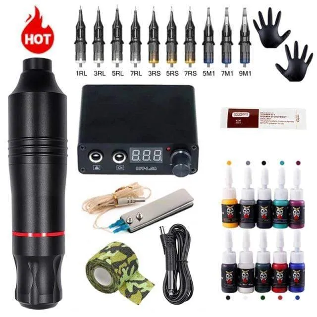Professionelles Tattoo-Maschinen-Set, Tattoo-Netzteil, Rotationsstift mit Patronen, Nadel-Tattoo-Stift für Tattoo-Anfänger und Künstler