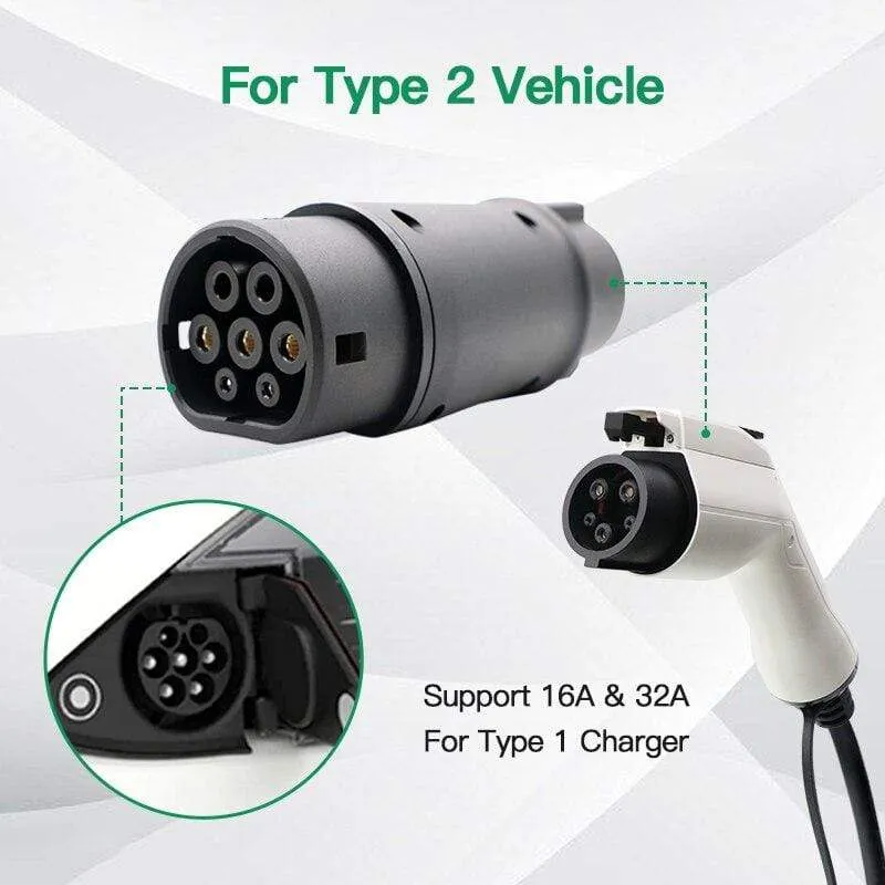 EVSE-Adapter Typ 2 auf Typ 1 Elektrofahrzeug Auto EV-Ladegerät-Anschluss SAE J1772 Typ 1 auf Typ 2 EV-Adapter zum Aufladen im Auto