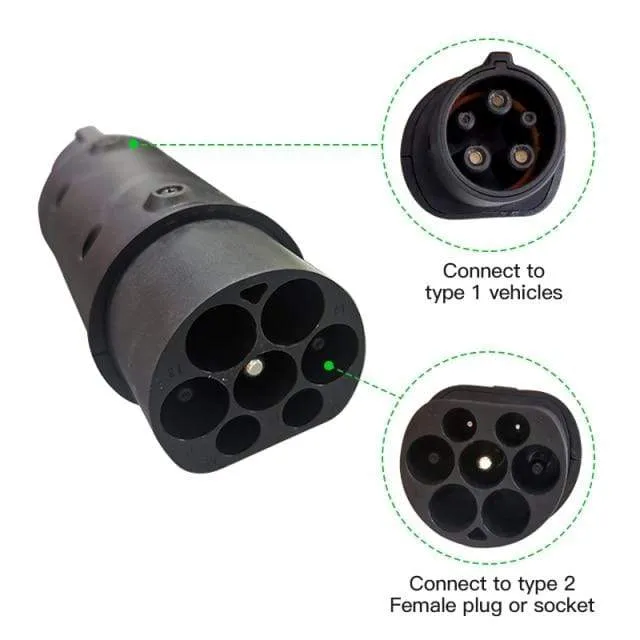 EVSE-Adapter Typ 2 auf Typ 1 Elektrofahrzeug Auto EV-Ladegerät-Anschluss SAE J1772 Typ 1 auf Typ 2 EV-Adapter zum Aufladen im Auto