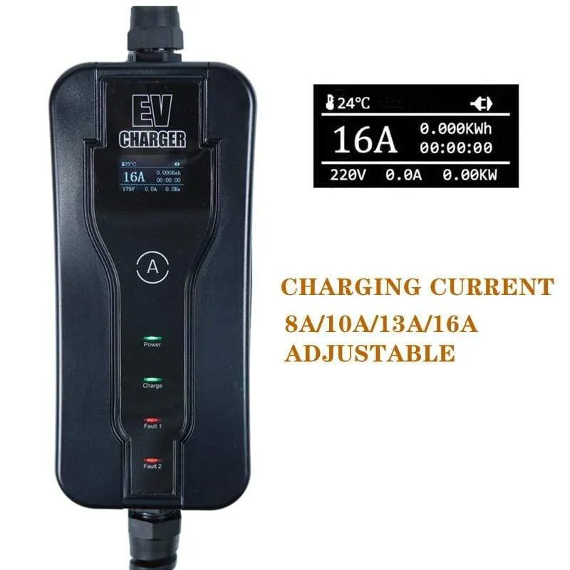 GKFLY 220V Typ 1 Tragbares EV-Ladegerät SAE J1772 Level 1 8A 10A 13A 16A Autoladestationen Intelligentes AC-Ladegerät für Elektroautos