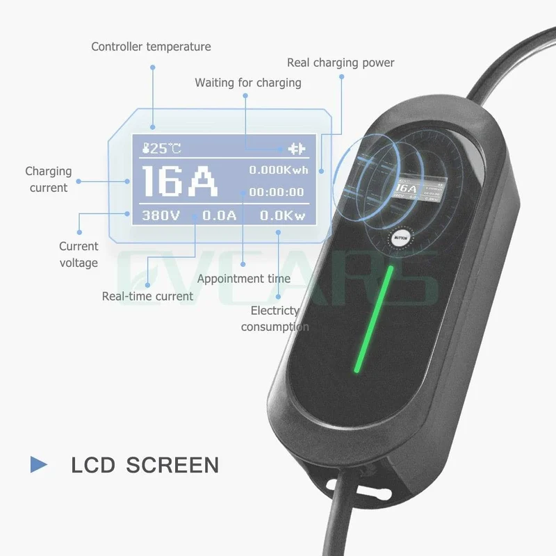 11 kW EV-Ladegerät, Ladestation für Elektrofahrzeuge, EVSE-Wallbox mit Typ-2-Kabel, 16 A, 3 Phasen, IEC 62196-2