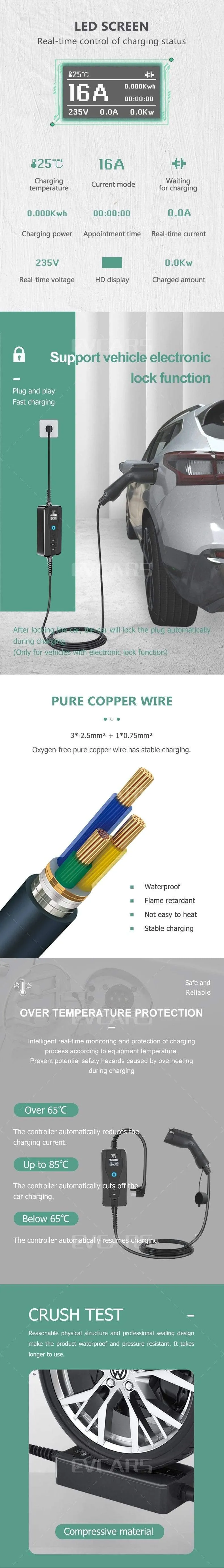 Tragbares EV-Ladegerät für Autos, Elektrofahrzeuge, Typ 1-Stecker, 16 A, 5 m, J1772 Level 2 EVSE Controlle-Ladestationen für Leaf