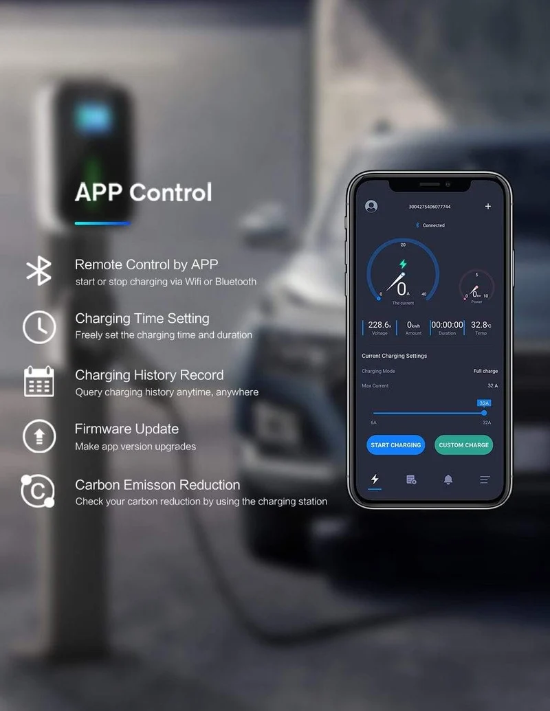 32A 1Phase APP Wifi EVSE Wallbox EV Ladegerät Ladestation für Elektrofahrzeuge mit Typ 2 Kabel IEC 62196-2 für MINI Cooper
