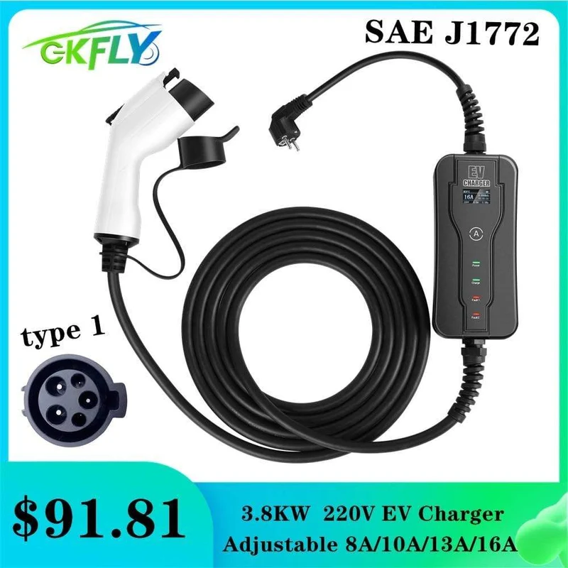 GKFLY 220V EV-Ladegerät SAE J1772 Level 1 Typ 1 8A 10A 13A 16A Auto-Ladestationen Typ 1 Smart AC-Ladegerät für Elektrofahrzeuge