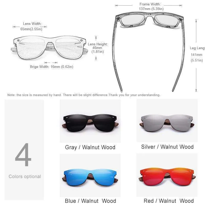Handgemachte polarisierte Sonnenbrille aus Walnussholz UV400 Mode für Männer und Frauen Markendesign Bunte Sonnenbrille Spiegelschirme