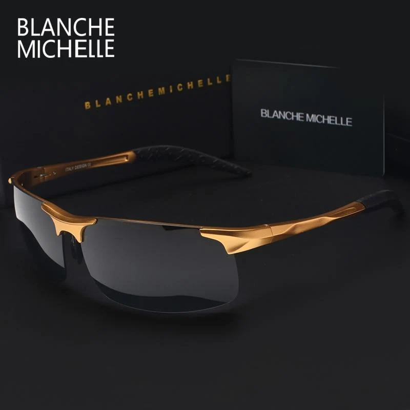 Ultraleichte Sport-Sonnenbrille aus Aluminium-Magnesium, polarisiert, UV400, für Herren, rechteckig, goldfarben, fürs Autofahren im Freien