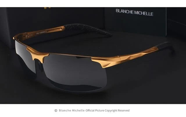 Ultraleichte Sport-Sonnenbrille aus Aluminium-Magnesium, polarisiert, UV400, für Herren, rechteckig, goldfarben, fürs Autofahren im Freien