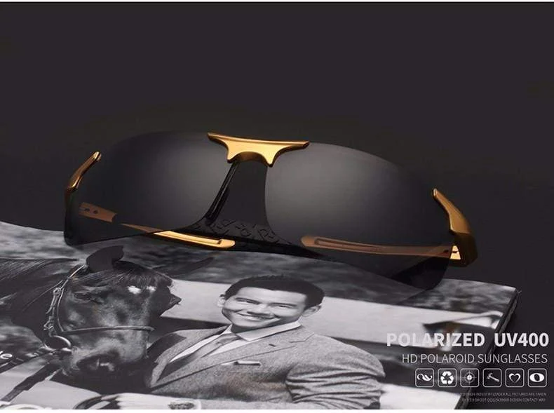 Ultraleichte Sport-Sonnenbrille aus Aluminium-Magnesium, polarisiert, UV400, für Herren, rechteckig, goldfarben, fürs Autofahren im Freien