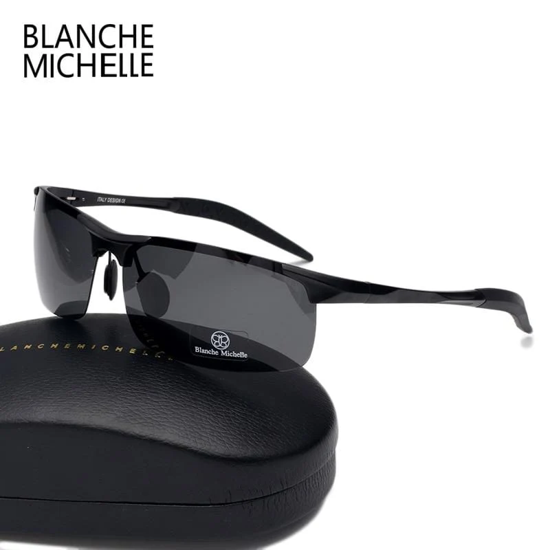 Ultraleichte Sport-Sonnenbrille aus Aluminium-Magnesium, polarisiert, UV400, für Herren, rechteckig, goldfarben, fürs Autofahren im Freien