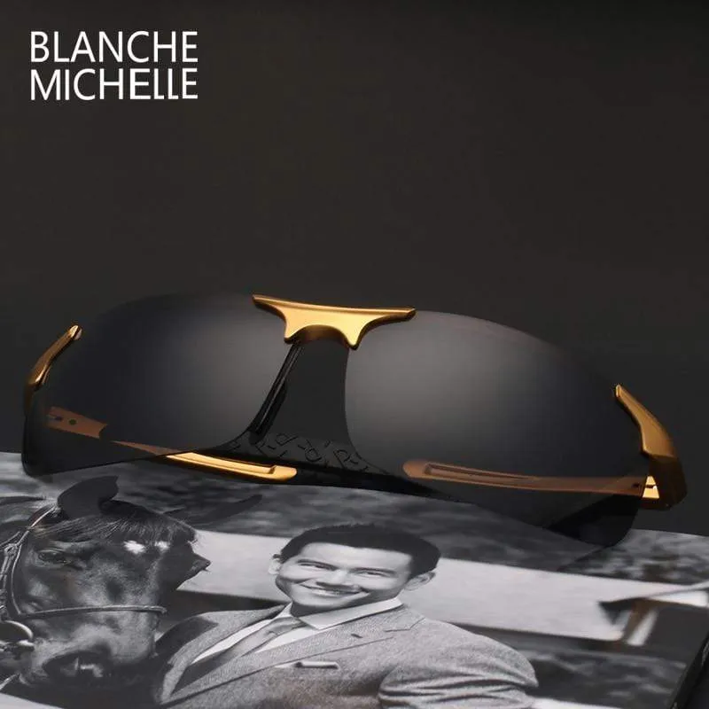 Ultraleichte Sport-Sonnenbrille aus Aluminium-Magnesium, polarisiert, UV400, für Herren, rechteckig, goldfarben, fürs Autofahren im Freien