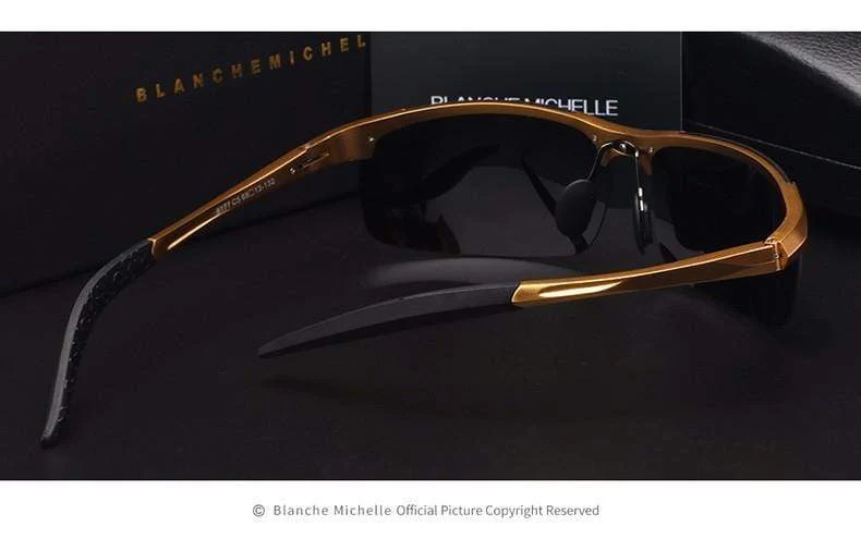 Ultraleichte Sport-Sonnenbrille aus Aluminium-Magnesium, polarisiert, UV400, für Herren, rechteckig, goldfarben, fürs Autofahren im Freien