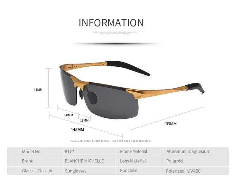 Ultraleichte Sport-Sonnenbrille aus Aluminium-Magnesium, polarisiert, UV400, für Herren, rechteckig, goldfarben, fürs Autofahren im Freien