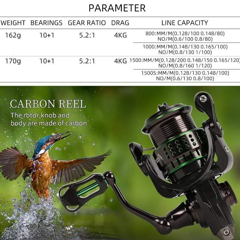 162g Ultraleicht Spinning Angelrolle Kingfisher 800 1000 1500S 1500 Beruf Köder Finesse System Trout Ajing Rad