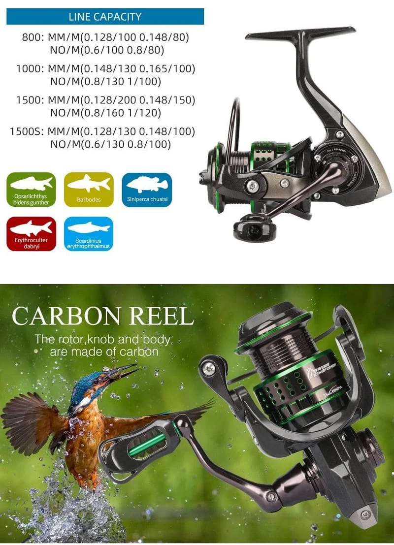 162g Ultraleicht Spinning Angelrolle Kingfisher 800 1000 1500S 1500 Beruf Köder Finesse System Trout Ajing Rad