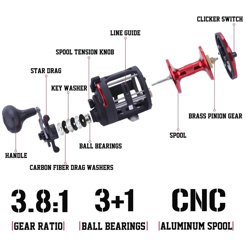 Trolling Drum Angelrollen DTR-30 Links/Rechts Hand 3+1BB Trolling Drum Angelrolle Max Drag 28kg Pesca