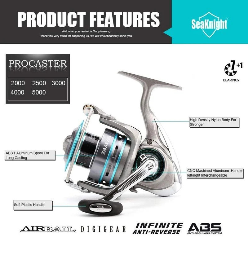 DAIWA PROCASTER 2000A 2500A 3000A 4000A Spinning Angelrolle 7BB Klappgriff Salzwasserkarpfen Kostenlose Metallersatzspule Angelgerät